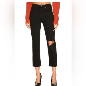 NEW $285 RE/DONE Originals 70s Stove Pipe Noir with Rips Jeans Sz 26